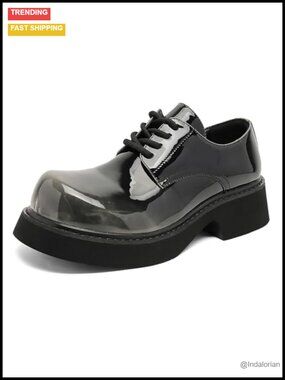 Patent Leather Chunky Platform Oxfords Lace Up Non Slip Dress Shoes